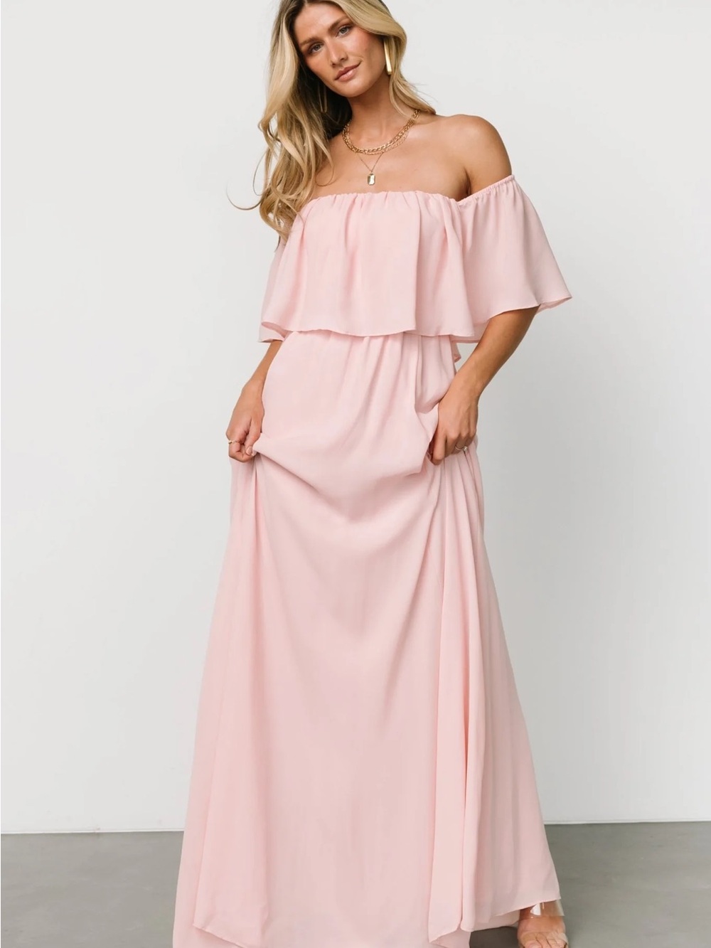 Baltic Born Diana Off Shoulder Maxi Dress | Blush